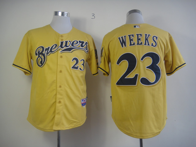 Men Milwaukee Brewers #23 Weeks Yellow MLB Jerseys->milwaukee brewers->MLB Jersey